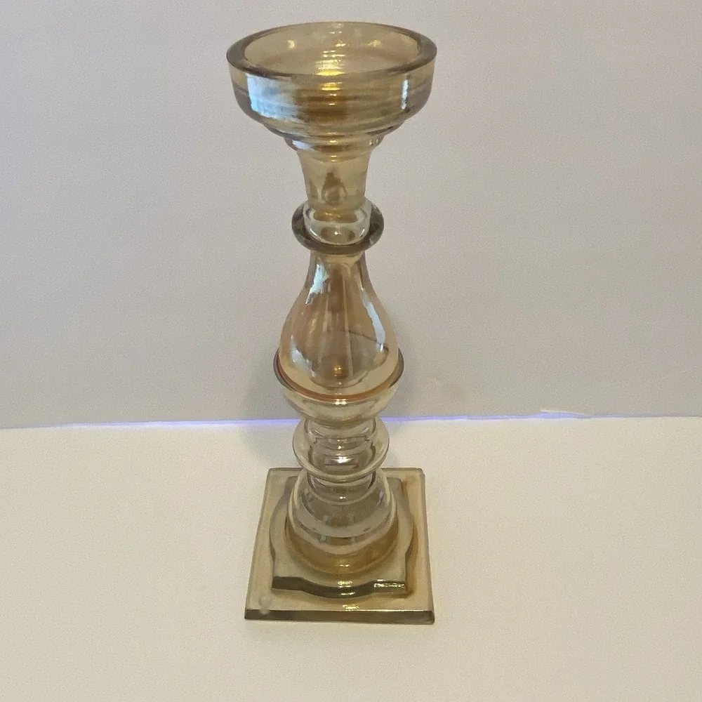 Vintage Orange Iridescent Candle Holder Segmented‎ Glass Pillar Taper 12